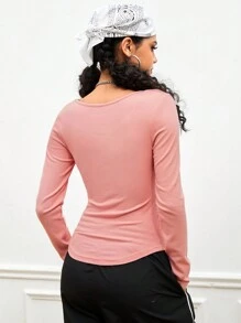 Streetz SHEIN Sport Women's Ruched Long Sleeve Compression Training T-Shirt - Pink - View 2