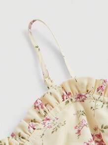 SHEIN MOD 女士碎花印花细肩带上衣和不对称半身裙套装，带荷叶边下摆和褶皱细节