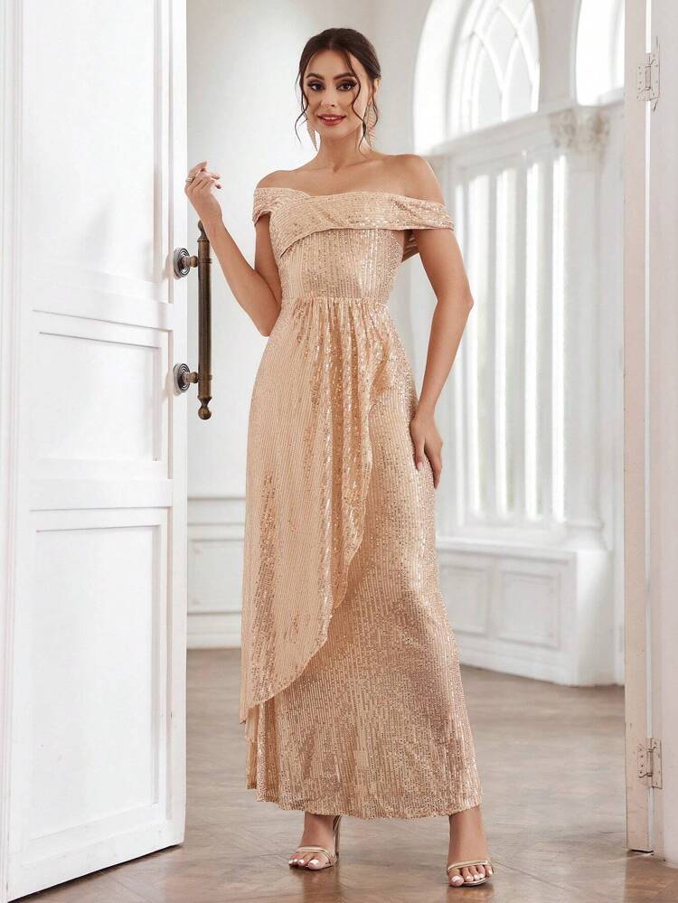 Women's Off Shoulder Sparkly Evening Dress