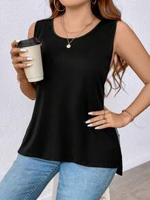 SHEIN LUNE Kích thước lớn Khe nứt bên Không tay Áo - màu đen - Xem 5