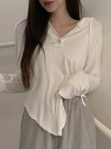 DAZY 女式不对称下摆连帽T恤夏季长袖女上衣