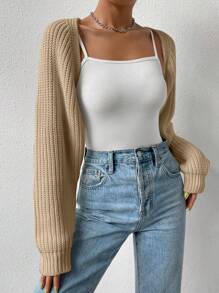 SHEIN EZwear 秋冬女士长袖短款开衫 - 駝色 - 查看 7