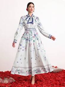 Mulvari Ladies' Floral Print Long Sleeve Button Front Belted Dress - Multicolor - View 1