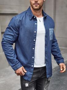 Manfinity Homme Men's Long Sleeve Denim Shirt With Pocket