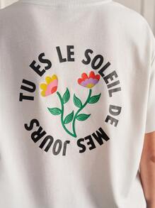 SHEIN Frenchy Maglietta Con Stampa Floreale A Manica Corta E Vestibilità Ampia Per Donne - Bianco - Visualizzare 3
