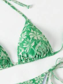 Ellen Morse Artist Floral Print Halter Neck Tie Bikini Set - Multicolor - View 4