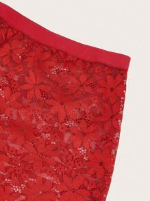 Women'S Red Embroidered Sexy Lingerie Three-Piece Set (Valentine'S Day)