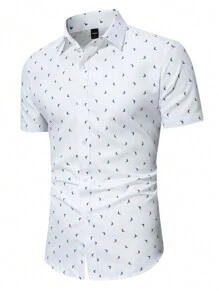Calvornis Men's Printed Short Sleeve Shirt - White - View 5