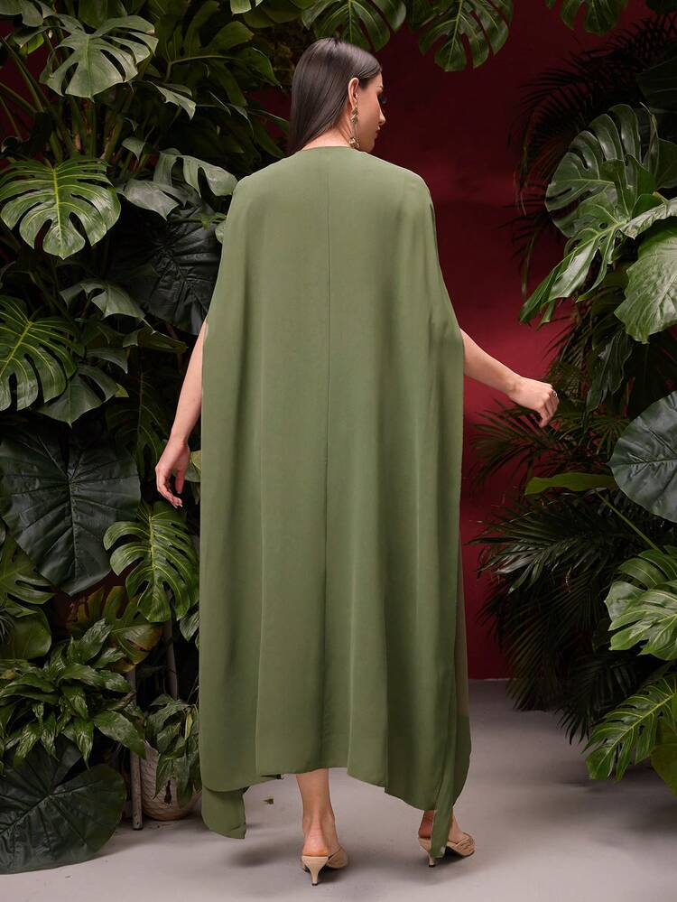 Women's Flower Embellished Cape Sleeve Coat And Dress 2 Piece Set 2 Piece Set