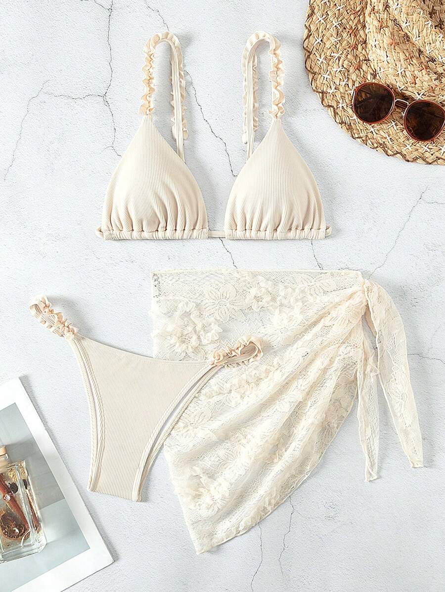 Swim Mod Women's Lace Embroidered Bikini Set With Spaghetti Straps, Bikini Set Outfit Beach Swimwear Bathing Suit Music Festival Summer,Summer Beach - White - View 1