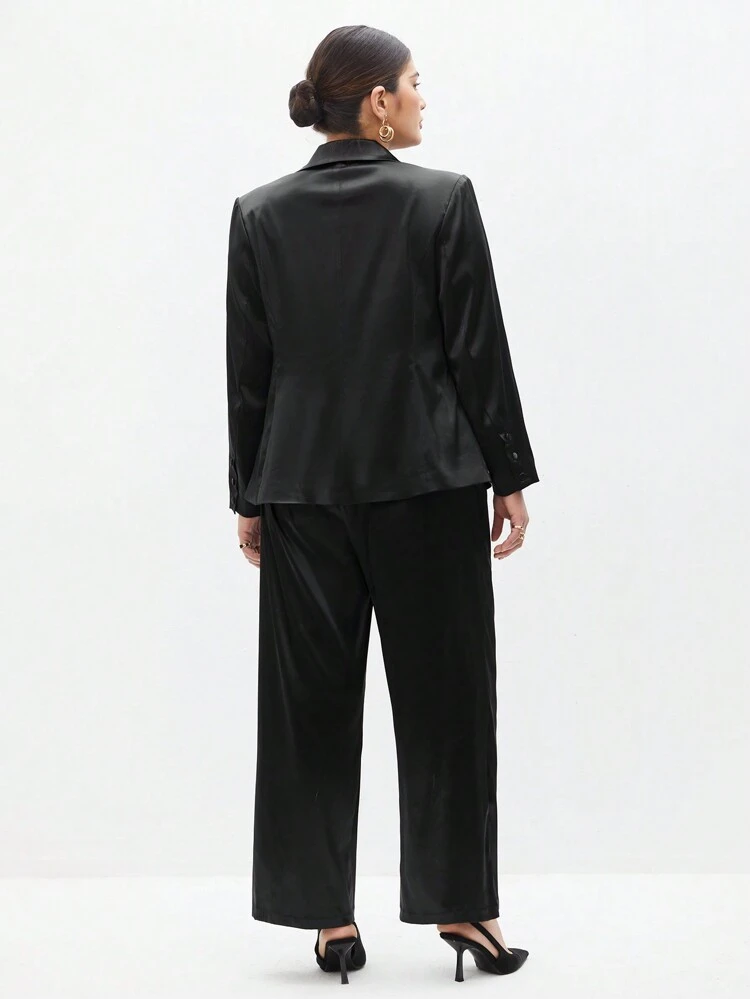 Plus Size Women's Single Button Suit Set