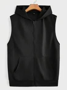Manfinity VCAY Sudadera sin mangas de punto informal para hombres, con capucha, estilo de moda para salir, color negro, para regalar a amigos, esposo o novio