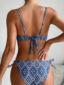 SHEIN Swim Full Body All Over Print Spaghetti Strap Bikini Set, Two-Piece Bikini Set Summer Beach - Multicolor - View 2