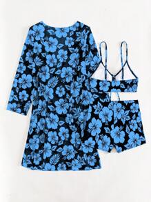 SHEIN Swim 3入組夏季沙灘女士花卉印花比基尼套裝 - 彩色 - 查看 5
