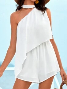 SHEIN VCAY 假期非對稱領口無袖連體褲 - 白色 - 查看 1