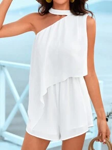 SHEIN VCAY 假期非對稱領口無袖連體褲 - 白色 - 查看 6