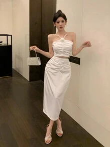 DAZY 女士 2 件套包括露背吊带背心和百褶裙舞会 - 白色 - 查看 3