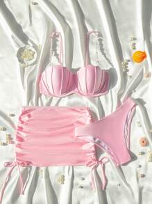 Swim Mod Conjunto de bikini de unicolor para mujer para la playa de verano