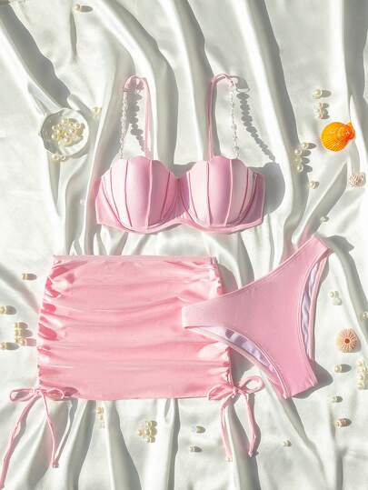 Swim Mod Conjunto de bikini de unicolor para mujer para la playa de verano