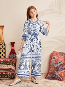SHEIN Tween Girl Cute Paisley Pattern Jumpsuit - Multicolor - View 5