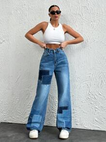 EURMUSE Patch Detailed Washed Jeans - Blue - View 4