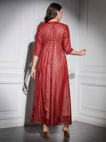 Divindia Burgundy Red Kurta With Embossed Gold Dot Print And Woven Tape Embellishment