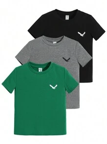 SHEIN Young Boy 3pcs/Set Casual Round Neck Knitted Pattern Short Sleeve T-Shirt