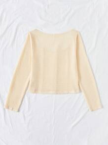 Dreamara Plus Size Women's Big Scoop Neck Buttoned T-Shirt - Apricot - View 2