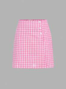 Teen Girls' Solid Color Halter Top And Plaid Mini Skirt Two Pieces Set - Multicolor - View 5