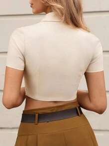 SHEIN EZwear 女款卡其色編織短袖襯衫 - 卡其色 - 查看 8