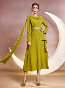 Modelyn Solid Color Draped Neckline Dress
