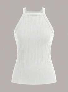 SHEIN EZwear Top A Maglia A Costine Solide Con Collo A Halter - Multicolore - Visualizzare 7