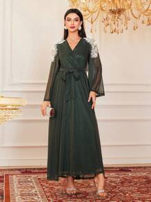Modelyn Women's Beaded Embroidery Shawl Wrap Dress,Elegant Evening Party Dress Long Evening Dresses - Green - View 8