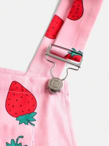 SHEIN 青少女草莓圖案韋恩連體褲,附帶口袋和吊帶式肩帶,適用於休閒穿著