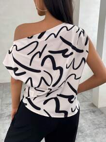 Firerie Blusa de mujer con estampado floral, cuello asimétrico y manga corta