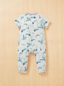 Baby Girl Off-Shoulder Short Sleeve Jumpsuit Baptism Sage Green Pastel Purple White Summer Casual - Multicolor - View 5