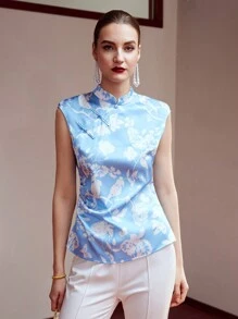 MOTF PREMIUM FLORAL PRINT MANDARIN COLLAR BLOUSE