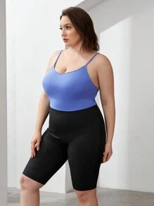 SHEIN Essnce 女性大尺碼春夏新款藍色/黑色彈性運動感經典時尚無袖連身褲,休閒穿著 - 彩色 - 查看 3