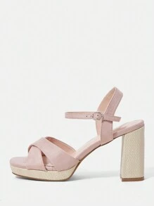 Styleloop Sandalias cómodas y de moda para mujeres con tacón grueso y correa de tobillo - Rosa Pálido - Ver 2