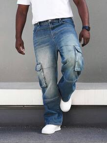 Manfinity Homme Men's Plus Size Cargo Style Pocketed Denim Jeans - Blue - View 7