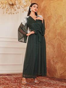 Modelyn Women's Beaded Embroidery Shawl Wrap Dress,Elegant Evening Party Dress Long Evening Dresses - Green - View 6