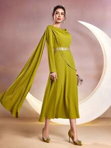 Modelyn Solid Color Draped Neckline Dress