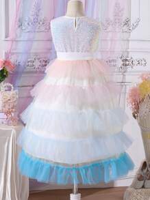 SHEIN Glitzerndes edles Exquisite Paillettenkleid mit Tüll für Tween-Mädchen