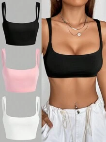 SHEIN EZwear 3 stuks Vrouwen Effen kleur Croptop Camisole - Veel kleurig - Bekijken 1