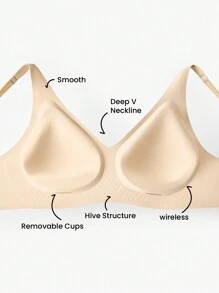 LUVLETTE Dream Curve 2ndSkin Wireless Seamless Plunge Lounge T-Shirt Lingerie As Outerwear Sticky Bra No Show Underwear 2 Pack