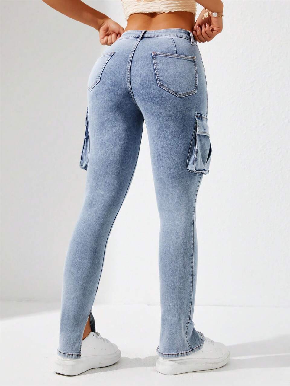 Slim Fit Denim Cargo Pants