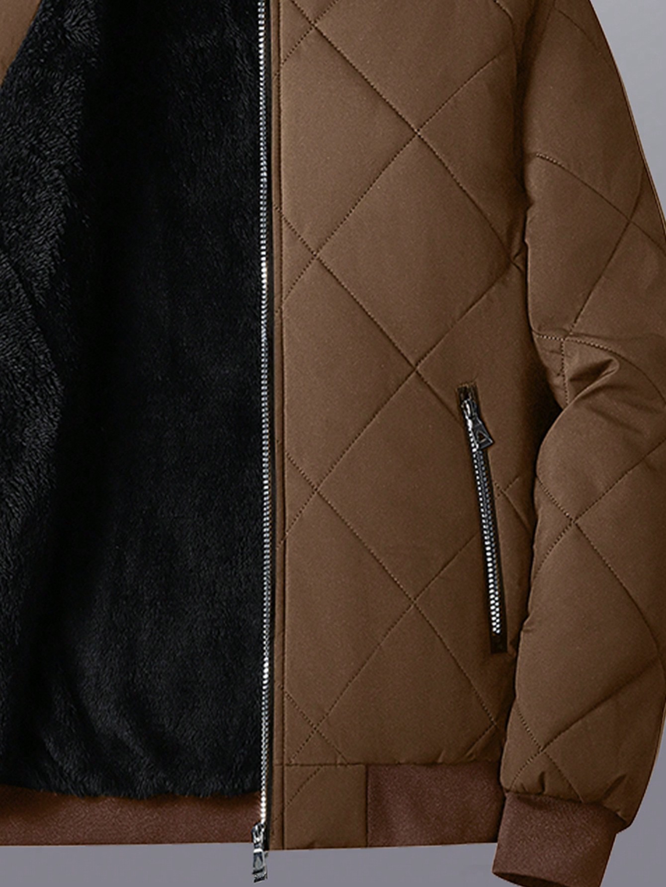 Manfinity Homme معطف مبطن مبطن بسحاب ياقة البيسبول...