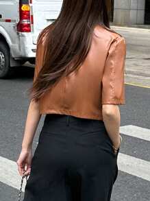 DAZY 女款純色圓領襯衫 - 棕色 - 查看 4