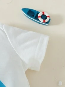 SHEIN 2入組可愛的鯉魚造型短袖連體衣和袋狀服裝,適合男嬰 - 彩色 - 查看 3