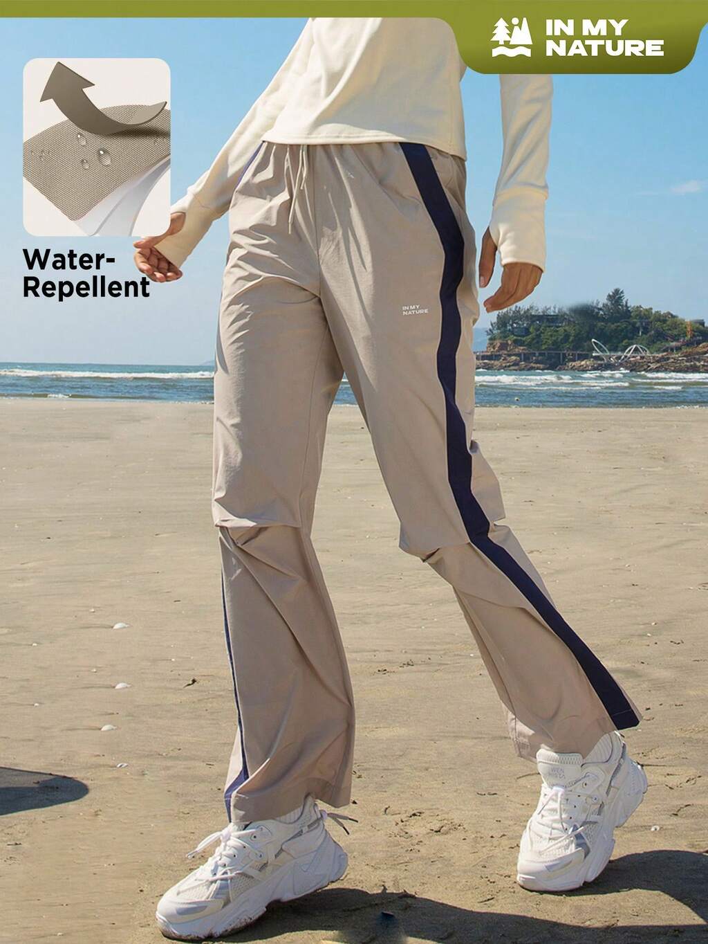 Letter Graphic Contrast Side Seam Drawstring Waist Outdoor Pants
